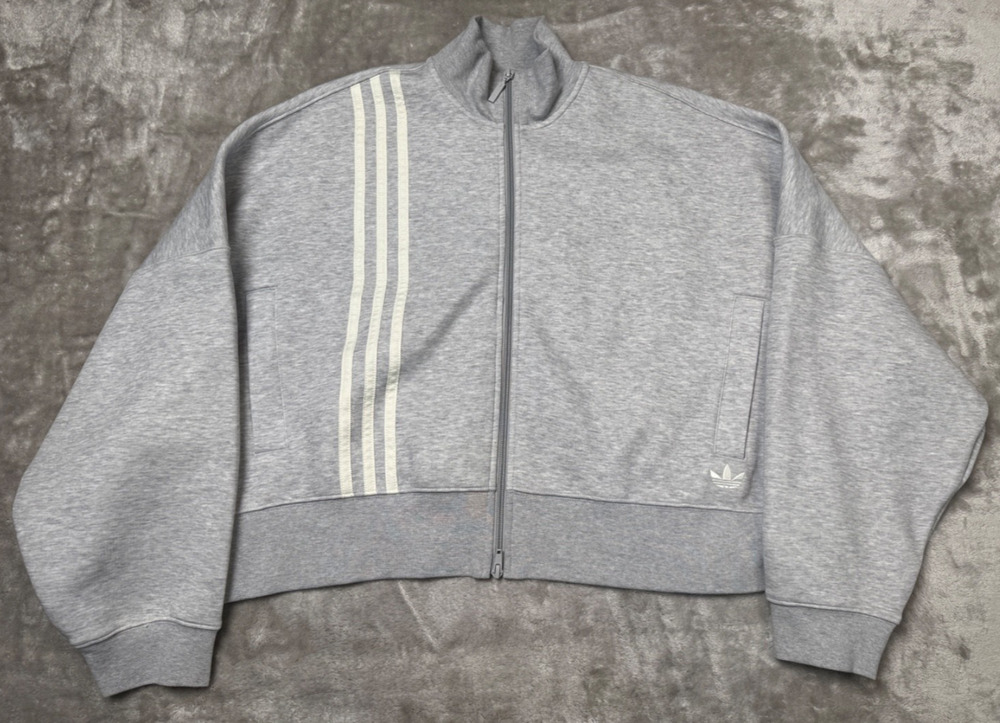 Adidas Offset 3 Stripe Gray Mock Neck Full Zip Sweatshirt Womens Size L NWOT